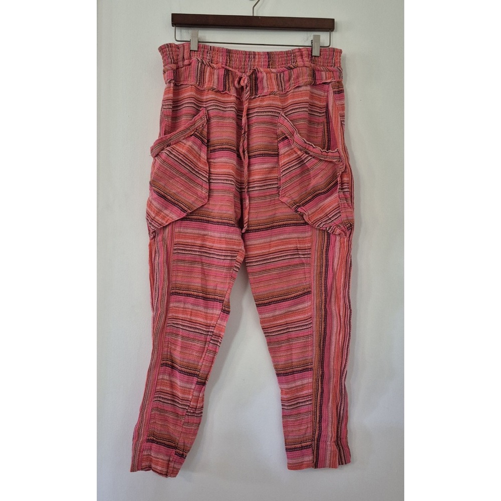 Free People Sweet Escape Size M Pants Striped Harem Slouchy Boho 100% Cotton 90s